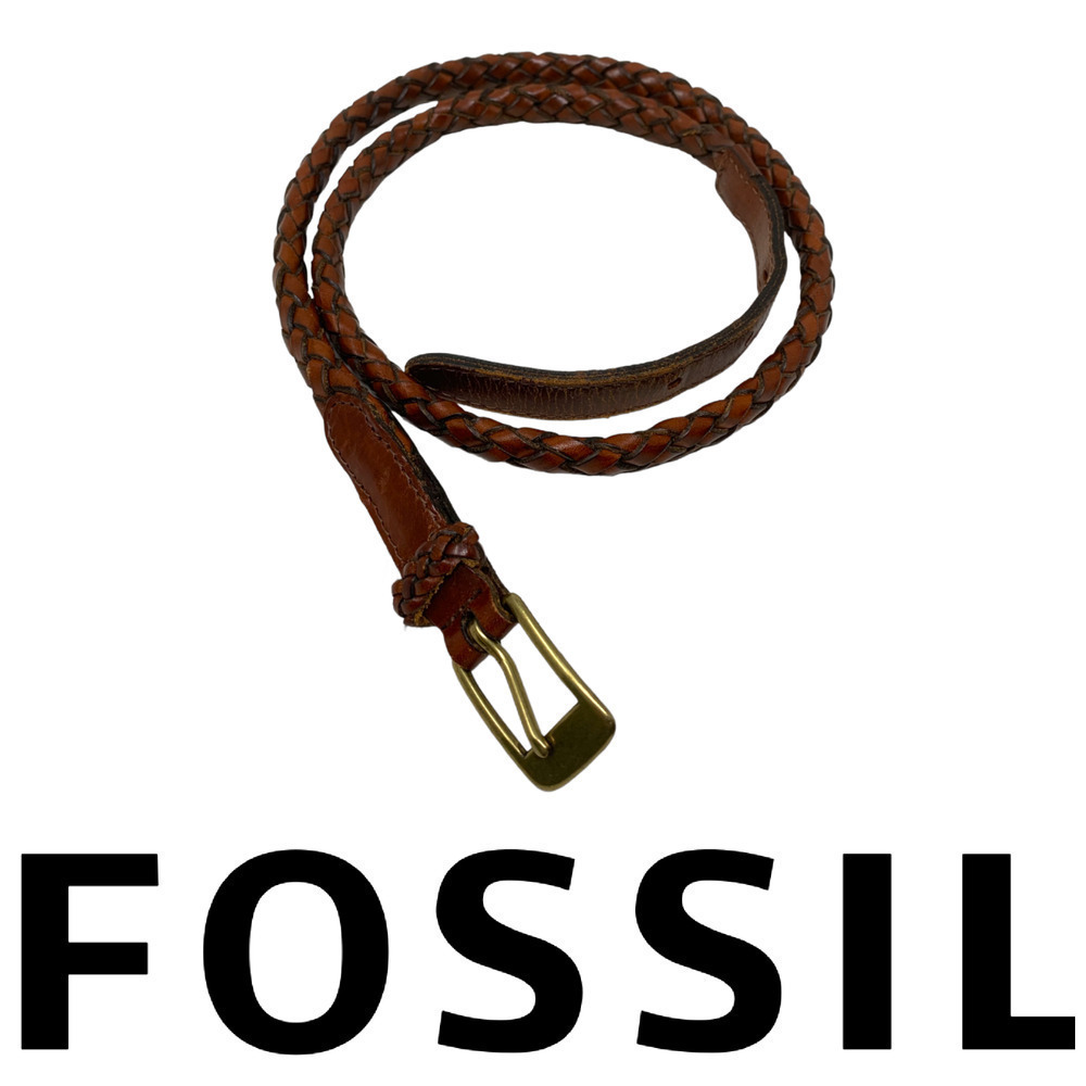 Vintage Fossil Brown Braided Skinny Belt Women Sz L Western Southwestern Cowgirl